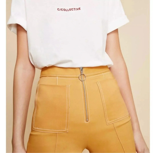 NWT C/MEO COLLECTIVE High Rise Cropped Flare Get Right Pants in Mustard Sz Large - Picture 8 of 8